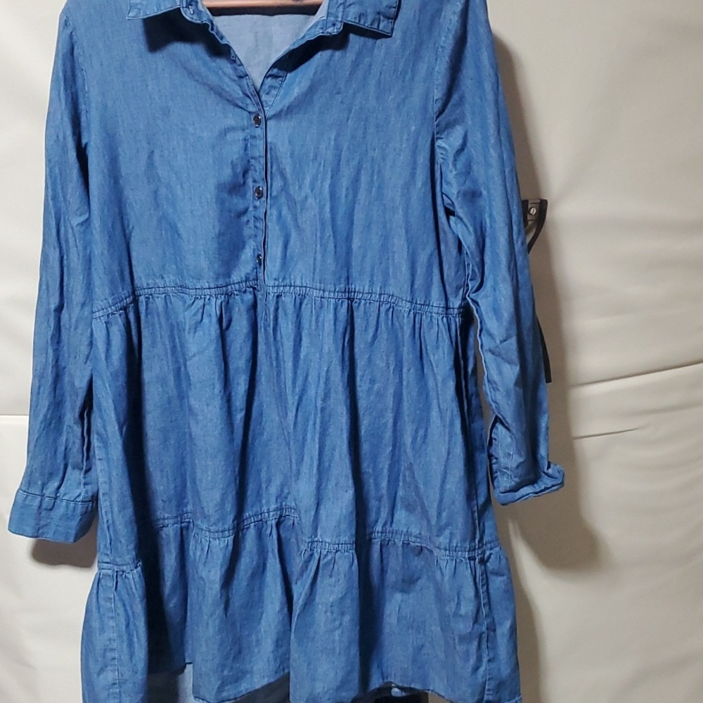 Linda Andaerson Blue Denim Tiered Shirt Dress Size Large